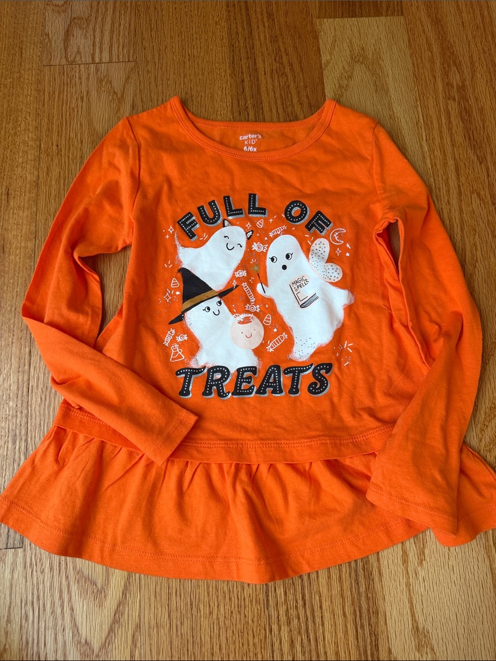 Carter's Orange Halloween 'Full of Treats' Ghost Peplum Long Sleeve Tee